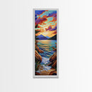 Sunset Lake, Vibrant Sky, Mountain View, Tranquil Nature Scene, Framed Canvas Print, Rustic Cabin Wall Art, Peaceful Decor
