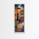 Cart Villa, Garden, Framed Canvas Print, Vibrant Mexican courtyard with wooden cart painting, hacienda decor, hallway rustic wall art