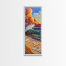 Wave Surf, Sunset, Canvas Print, Vibrant crashing wave at sunset painting, beach lover decor, bold coastal art, beach house wall art