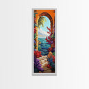 Ocean View, Archway Art, Tropical Seascape, Framed Canvas Print, Coastal Home Decor, Mediterranean Entryway Art, Bright Nautical Art