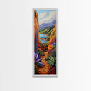 Colorful Desert, Garden, Pathway, Framed Canvas Print, boho art, hallway wall decor, vibrant landscape painting, cactus desert art