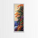 Forest Cliffside, Birds, Ocean, Canvas Print, vibrant fall art, whimsical nature scene, cabin wall art, living room or den decor