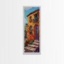 Villa Mediterranean, Doorway Autumn, Framed Canvas Print, Warm Tuscany house painting, rustic wall art, kitchen or entryway decor