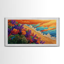 Beach Flowers, Sunset, Coastal Decor Canvas Print, Colorful Ocean Landscape, Tropical Boho Art, Living Room Beach Wall Art