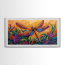Dragonfly Garden, Sunset, Colorful Nature Canvas Print, Vibrant Insect Wall Decor, Boho Art Bedroom Accent, Summer Style