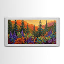 Fall Forest, Pines, Vibrant autumn forest painting with pine trees and colorful foliage, Canvas Print, Fall living room wall art