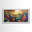 Jungle, Colorful, Leaves, Bold tropical jungle scene with vibrant foliage and golden sunlight, Canvas Print, boho bedroom wall art