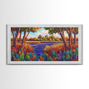 Autumn River, Landscape, Tranquil, Framed Canvas Print, fall river landscape, Entryway Wall Art, autumn colors, nature decor
