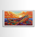 Shipwreck Sunset, Sea, Rustic, Framed Canvas Print, nautical fall coastal decor, beach cabin art, rustic ocean themed living room art