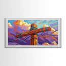 Wooden Pole, Nautical, Rope, Clouds, Framed Canvas Print, Rustic Coastal Art, Bathroom Wall Decor, Ocean-Inspired, Beach House Style