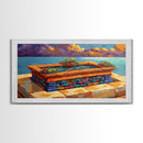 Tile Garden, Water, Feature, Framed Canvas Print Bright terracotta planter wall art, outdoor courtyard or patio decor, folk painting