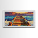 Ocean Pier, Sunset Seascape, Beach House Art, Rustic Dock, Nautical Wall Art, Colorful Painting, Coastal Landscape, Canvas Print