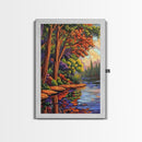 Forest Reflection, Autumn, Tranquil, Framed Canvas Print, peaceful forest reflection painting, Fall canvas wall art, nature living room decor