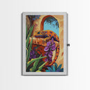 Gecko Tropical, Garden, Framed Canvas Print, Colorful Lizard Art, Desert Wall Decor, Nature Inspired Boho Art, Bathroom art,  Patio Wall Art