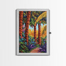 Palm Forest, Jungle Path, Tropical Garden, Canvas Print, exotic greenery, vibrant landscape painting, boho decor, Bathroom Wall Art