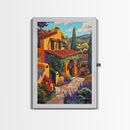 Spanish Villa, Rustic Path, Mediterranean Home Decor, Framed Canvas Print, Warm Color Art, Living Room Wall Art, Autumn Architecture Style