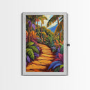 Tropical Trail, Jungle Pathway, Bright Nature Scene, Canvas Print, Boho Living Room Wall Art, Exotic Garden Decor, Colorful Tropical Painting