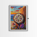 Mandala Sun, Beach Sunset, Boho Symbolism, Coastal Meditation Art, Zen Decor, Living Room Wall Art, Canvas Print, Colorful Texture