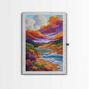 Dramatic Sky, Ocean Hills, Coastal Magic, Colorful Clouds, Framed Canvas Print, living room coastal decor, vibrant nature art, boho fall