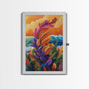 Feather Leaves, Ocean Vibe, Sunset Garden, Fall Colors, Framed Canvas Print, botanical wave art, autumn leaf decor, coastal plant painting