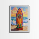Floral Surfboard Art, Beach Sunset Decor, Tropical Surf Vibe, Canvas Print, Bright Ocean Wall Art, Bathroom Accent, Boho Coastal