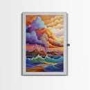 Stormy Coastal Sunset, Rainbow Clouds Over Ocean, Dramatic Sky Wall Art, Framed Canvas Print, Boho Nature Decor, Living Room Art