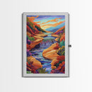Canyon River Stream, Vibrant Landscape, Sunset Colors, Nature Scene, Framed Canvas Print, Bedroom Wall Art, Fall Home Decor, Boho Art