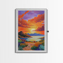 Sunset, Desert, Lake, Landscape, Framed Canvas Print, Vibrant sunset over desert lake with bold skies, perfect Southwest living room wall art