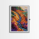 Forest Stream, Autumn, Nature, Framed Canvas Print, Colorful autumn forest creek scene, nature-inspired living room, fall rustic wall art