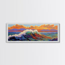 Ocean Wave Sunset, Vibrant Seascape Painting, Tropical Horizon Scene, Framed Canvas Print, Coastal Wall Art, Nautical Decor