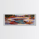 Snowy Mountain Pond, Winter Forest Stream, Sunset Reflection, Canvas Print, Rustic Cabin Wall Art, Nature Landscape Art