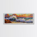 Vibrant Wave Break, Sunset Beach Art, Ocean Surf Decor, Modern Seascape Accent, Living Room Wall, Framed Canvas Print