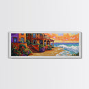 Coastal Villa, Ocean View, Sunset Beach, Canvas Print, Mediterranean house art, colorful seaside decor, boho kitchen art