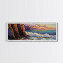 Coastal Cliff, Ocean Waves, Sunset Water, Rocky Shoreline, Framed Canvas Print, Bathroom Wall Art, Vibrant Seascape, Beach House Style