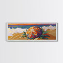 Sea Shell Flower, Ocean Breeze, Sunset Shoreline, Whimsical Beach Framed Canvas Print, Bathroom Wall Art, Tropical Coastal Art