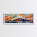 Mountain Coast, Color Clouds, Seaside Vibes, Framed Canvas Print, Tropical Landscape Art, Sunset Wall Decor, Bright Ocean Style