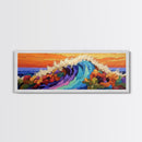 Tropical Surf, Floral Ocean, Hibiscus Wave, Vibrant Beach, Canvas Print, Bathroom Wall Art, Island Decor, Bright Summer Art