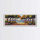 Coastal Trees, Ocean View, Beach Path, Vibrant Foliage, Framed Canvas Print, beach house decor, nature wall art, coastal living room style