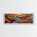 Waterfall Path, Desert Stream, Colorful Bushes, Sunset Flow, Framed Canvas Print, nature inspired art, spa room decor, zen wall style