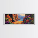 Coastal Path, Sunset Beach, Ocean Rocks, Canvas Print, Colorful Seascape Wall Art, Beach House Decor, Tropical Boho Living Room Art