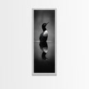 Reflected Loon, Lake Silence, Bird Mirror, Wildlife Art, Moody Black White Framed Canvas Print, Study Nature Wall Decor Minimalist Style