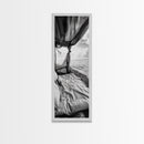 Coastal Bed View, Ocean Canopy, Seaside Rest, Framed Canvas Print, Boho Bedroom Wall Art, Rustic Beach Photography, Nature Retreat Decor