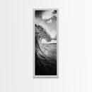 Ocean Wave Curl, Black White Surf, Modern Coastal Art, Bathroom Beach Decor, Framed Canvas Print, Minimalist Wall Style, Living Room Art