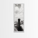 Coastal Pipe, Ocean View, Rusted Metal, Framed Canvas Print, Industrial Nautical Art, Bathroom Wall Decor, Minimal Seaside Landscape