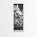 Mountain Beach Path, Cloudy Sky Landscape, Black and White Nature Scene, Framed Canvas Print, Entryway Fall Coastal Wall Decor