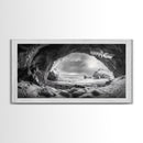 Frozen Ice Cave, Arctic Nature Art, Black and White Winter, Canvas Print, Holiday Wall Art, Nordic Cabin Decor, Winter Aesthetic