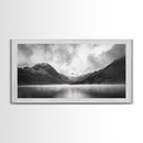 Mountain Lake, Misty Valley, Nature Serenity, Moody Landscape, Framed Canvas Print, Living Room Wall Art, Rustic Cabin Aesthetic