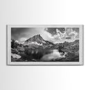 Alpine Lake, Rocky Mountain, Scenic Vista, Nature Reflection, Framed Canvas Print, Rustic Wall Art, Bedroom Wilderness Decor