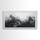 Ocean Texture, Crashing Waves, Abstract Sea, Monochrome Motion, Framed Canvas Print, Coastal Wall Art, Bathroom Minimalist Decor