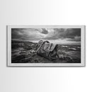 Abandoned Satchel, Coastal Mystery Art, Lost and Found Decor, Moody Beach Scene, Canvas Print, Study Wall Art, Nautical Rustic Aesthetic
